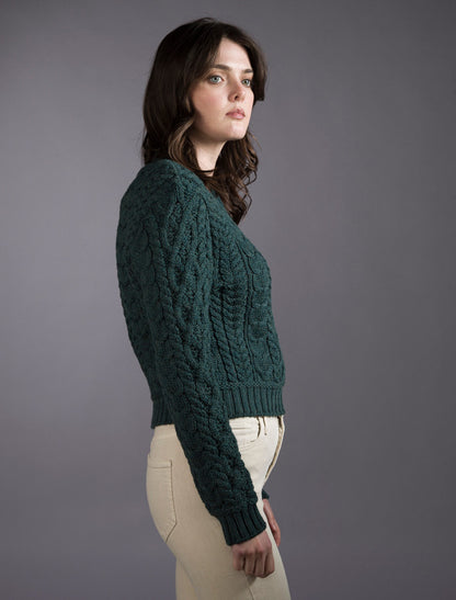 Ladies Cropped Aran Sweater – Evergreen 
