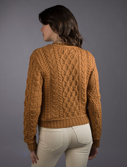 Ladies Cropped Aran Sweater - Golden Ochre 
