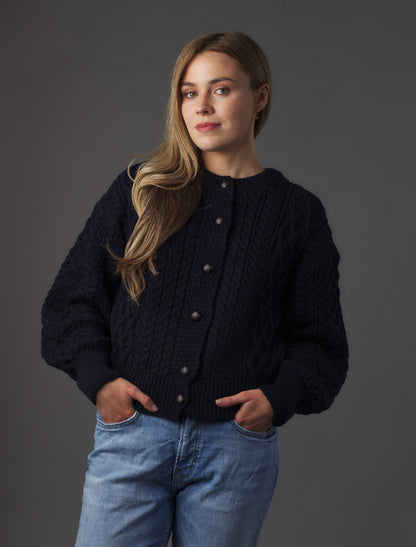 Cropped Wool Aran Cardigan