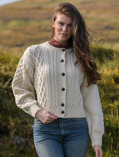 Cropped Wool Aran Cardigan - Natural White 