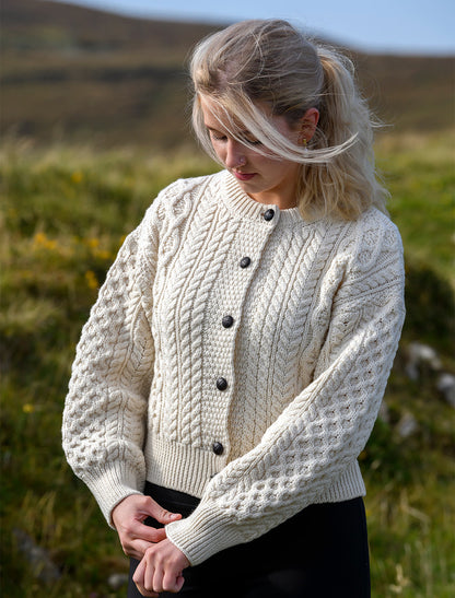 Cropped Wool Aran Cardigan - Natural White 