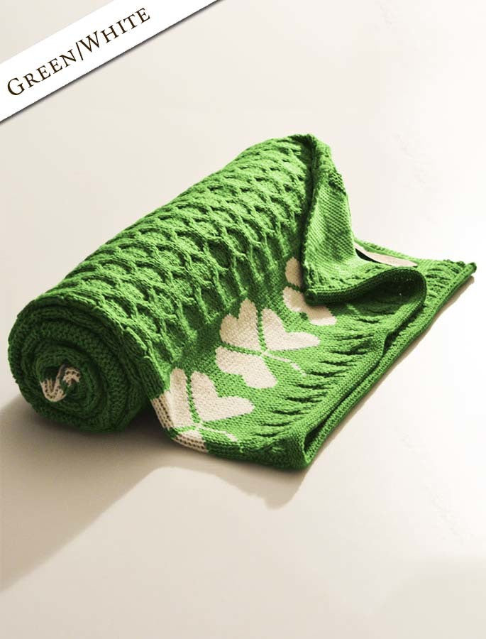 Medium Merino Shamrock Throw - Green &amp; White 