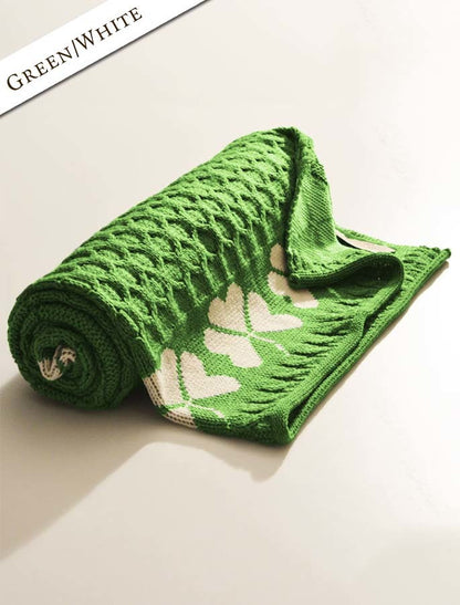 Medium Merino Shamrock Throw - Green &amp; White 