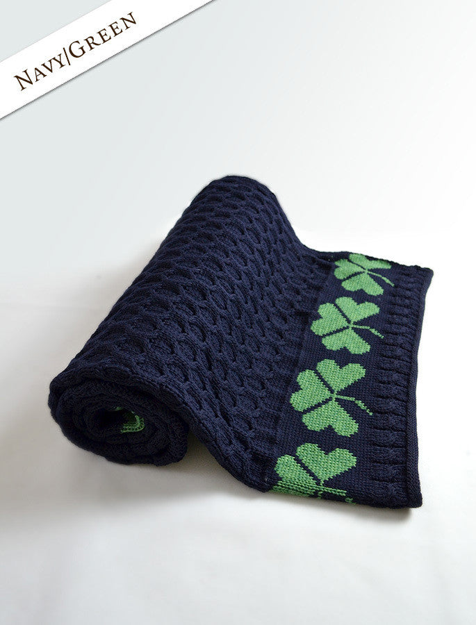 Medium Merino Shamrock Throw - Navy &amp; Green 