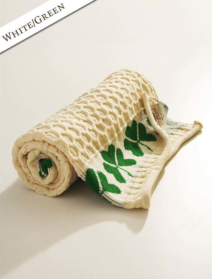 Merino Sheep &amp; Shamrock Baby Throw - White 