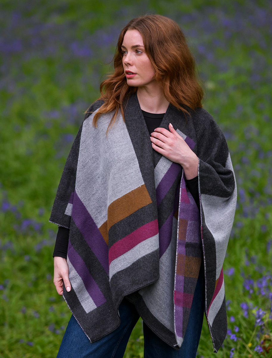 Irish Color Blocking Shawl - Grey Lilac &amp; Mustard