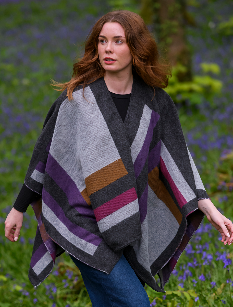Irish Color Blocking Shawl - Grey Lilac &amp; Mustard