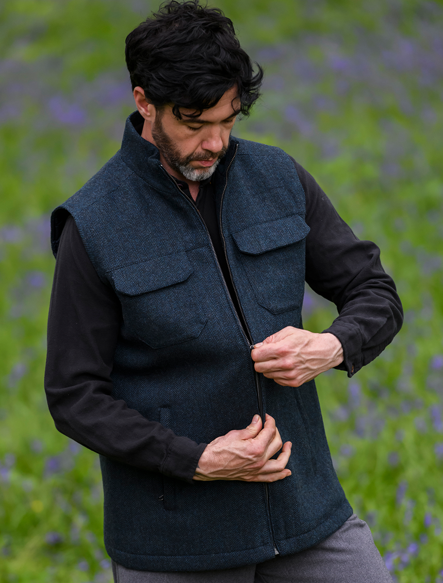 Brian Irish Wool Tweed Bodywarmer - Navy 