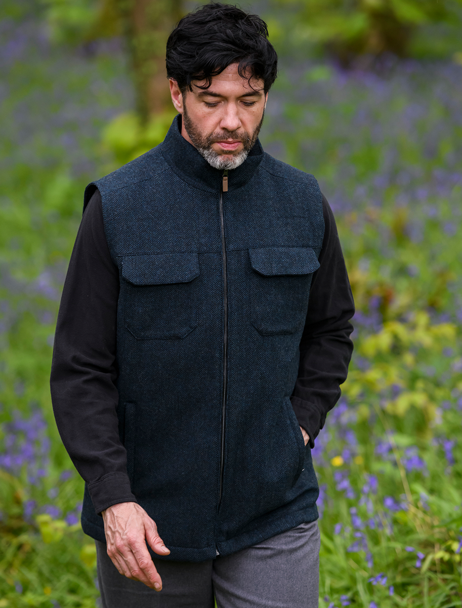 Brian Irish Wool Tweed Bodywarmer - Navy 