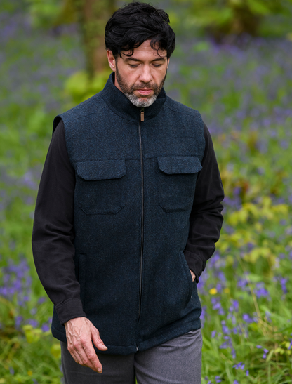 Brian Irish Wool Tweed Bodywarmer - Navy 