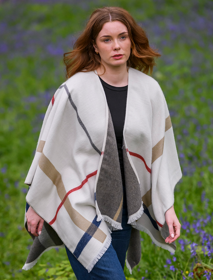 Jacquard Fringed Shawl - Multi White 
