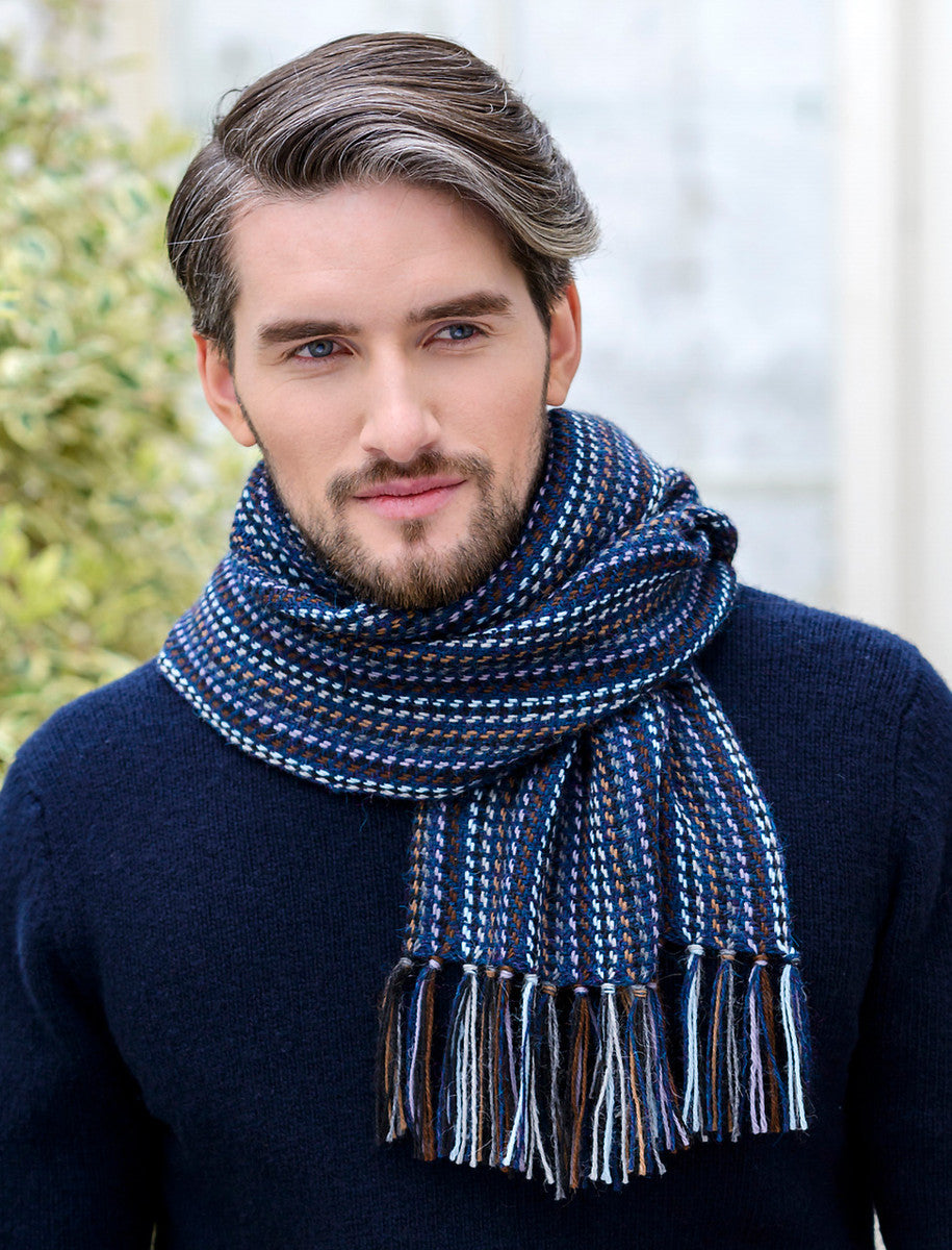 Alpaca Scarf - Purple, White &amp; Brown 