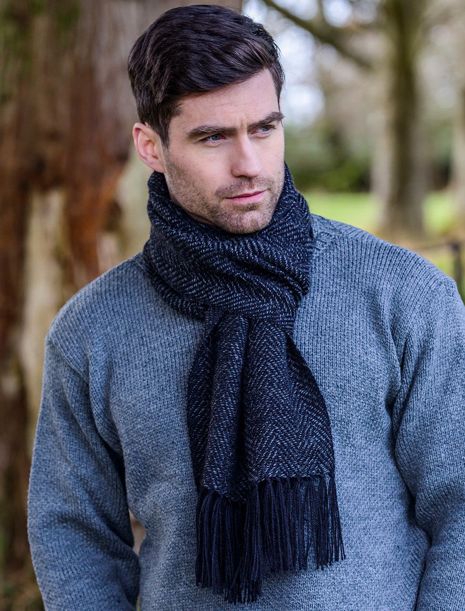 Alpaca Scarf - Grey Herringbone 