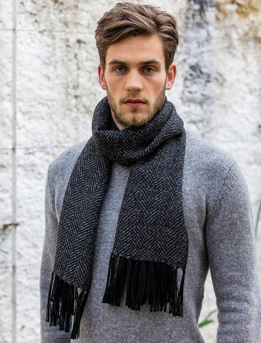 Alpaca Scarf - Grey Herringbone 