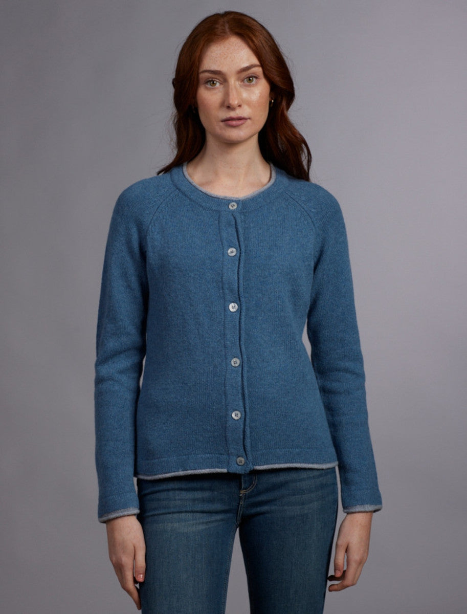 Wool Cashmere Button Down Cardigan - Harbour Blue 