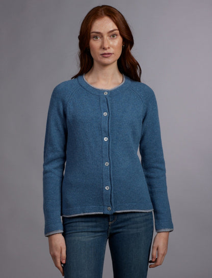 Wool Cashmere Button Down Cardigan - Harbour Blue 