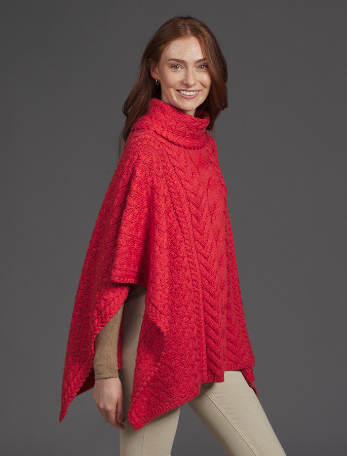 Super Soft Cowl Neck Poncho - Coral 
