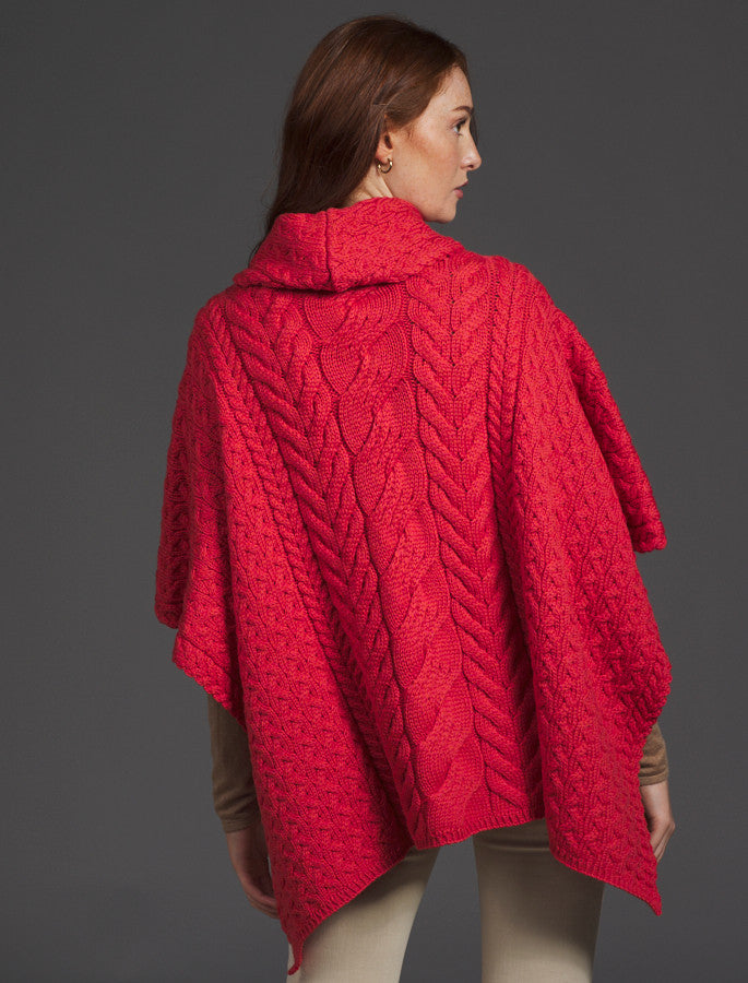 Super Soft Cowl Neck Poncho - Coral 