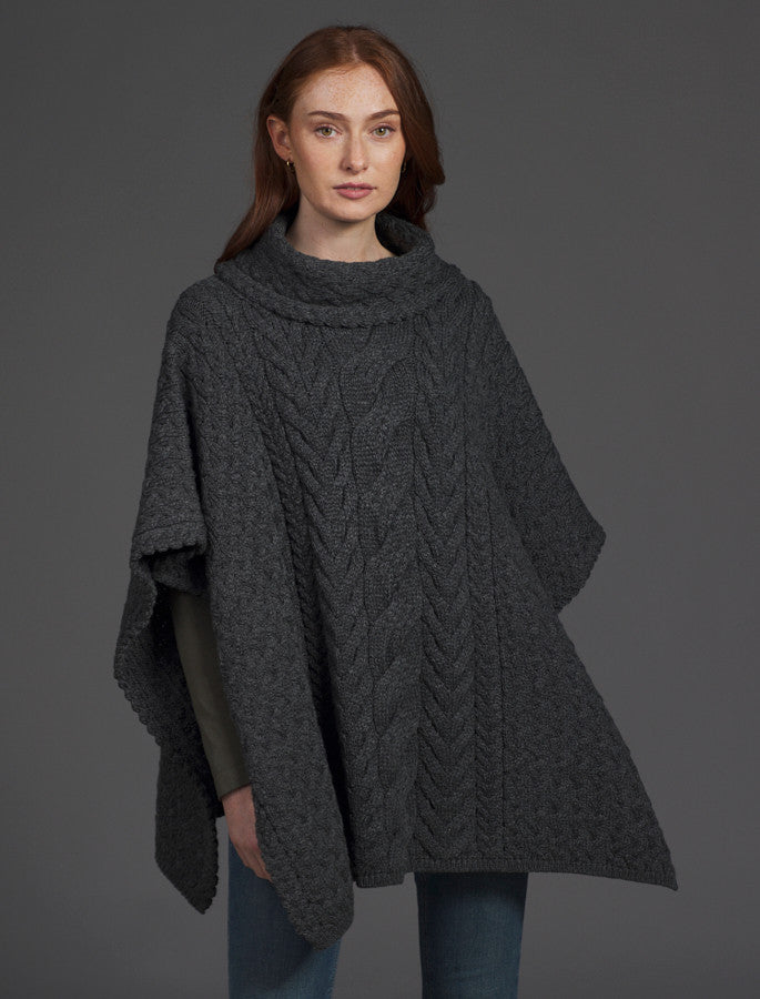 Super Soft Cowl Neck Poncho - Slate Grey 