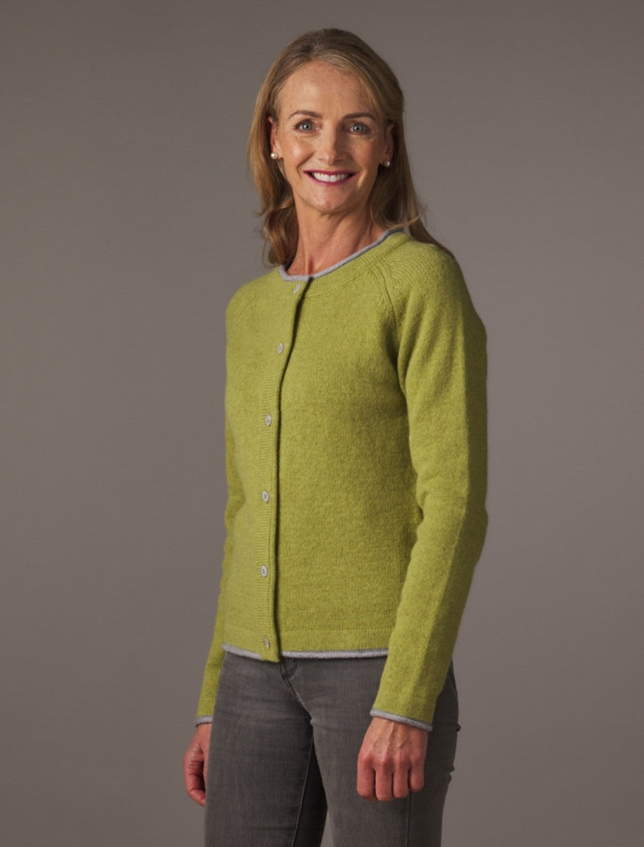 Wool Cashmere Button Down Cardigan - Apple Green 