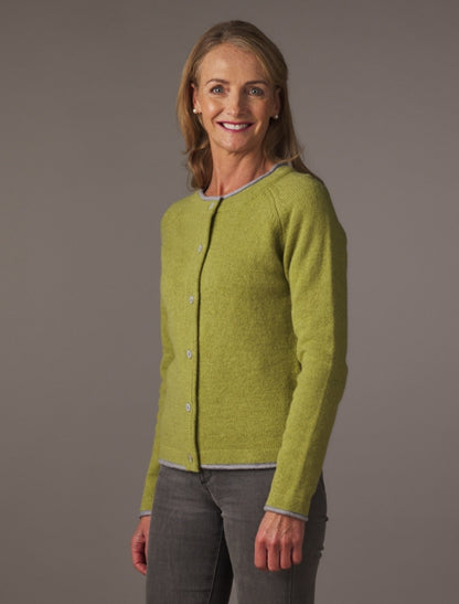 Wool Cashmere Button Down Cardigan - Apple Green 