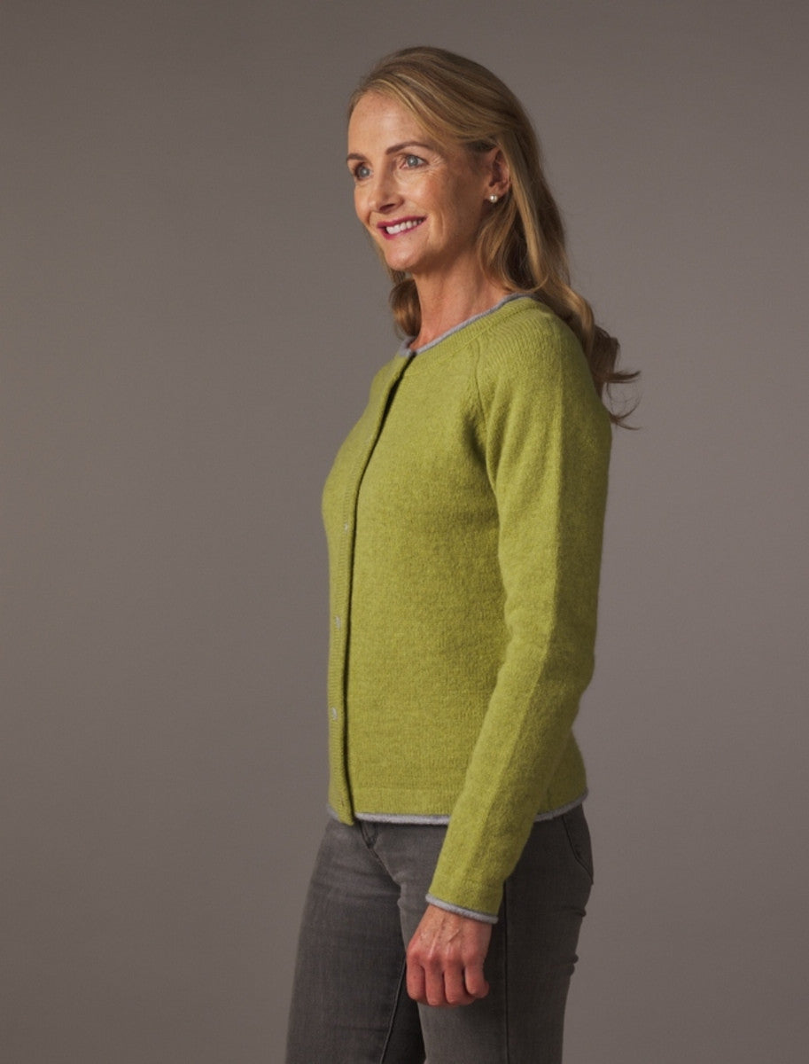 Wool Cashmere Button Down Cardigan - Apple Green 