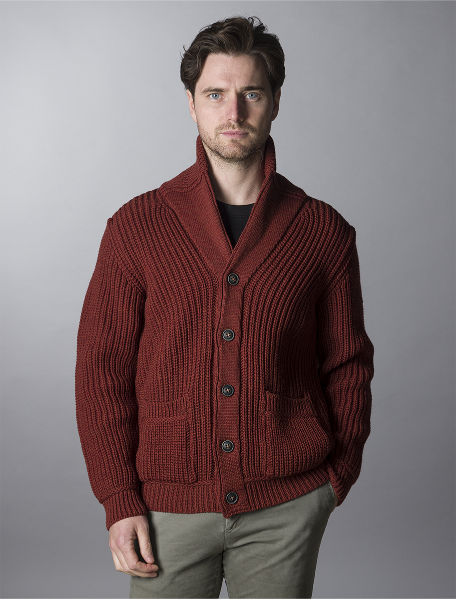 Merino Wool Ribbed Shawl Neck Cardigan - Sienna 