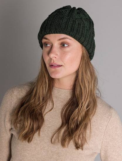 Ladies Aran Super Soft Merino Wool Hat - Seaweed Green 