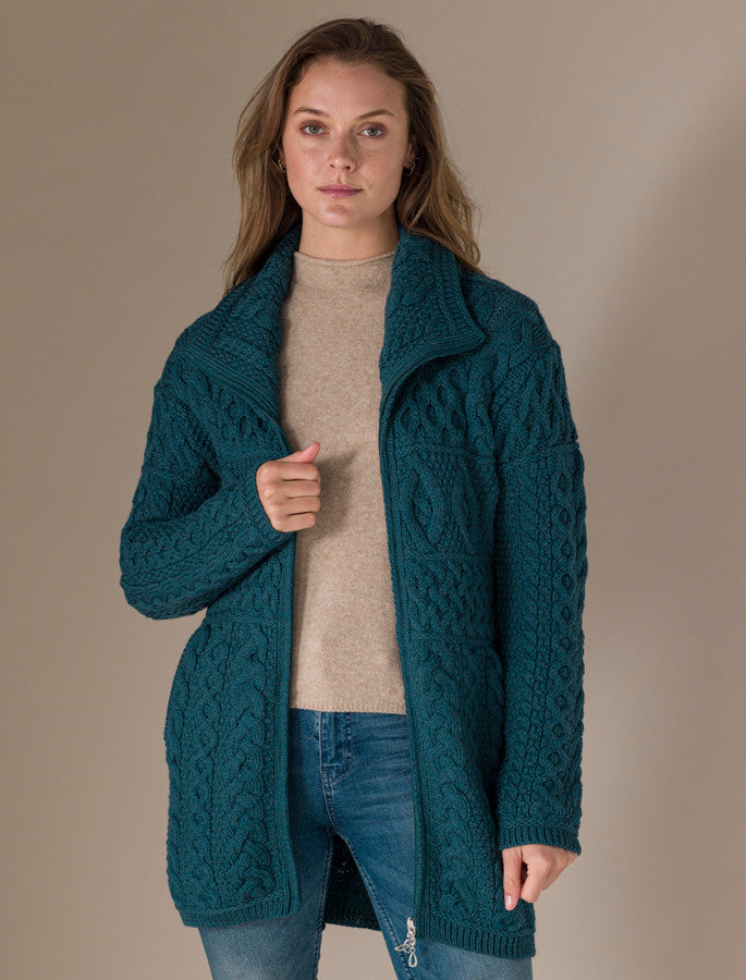 Double Collar Merino Aran Coat - Natural White 