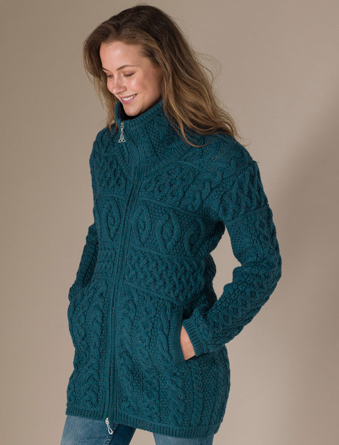 Double Collar Merino Aran Coat - Natural White 