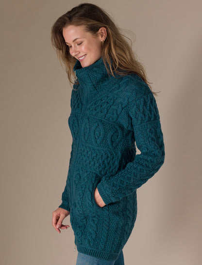 Double Collar Merino Aran Coat - Natural White 