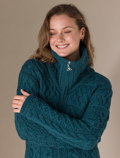 Double Collar Merino Aran Coat - Natural White 