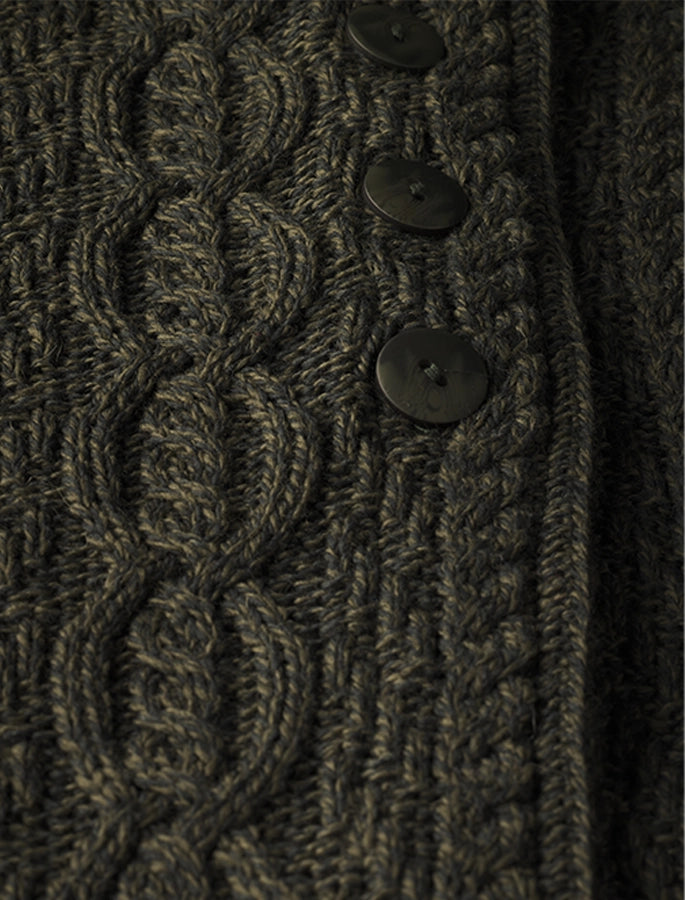 Large Collar Aran Coat - Army Green 