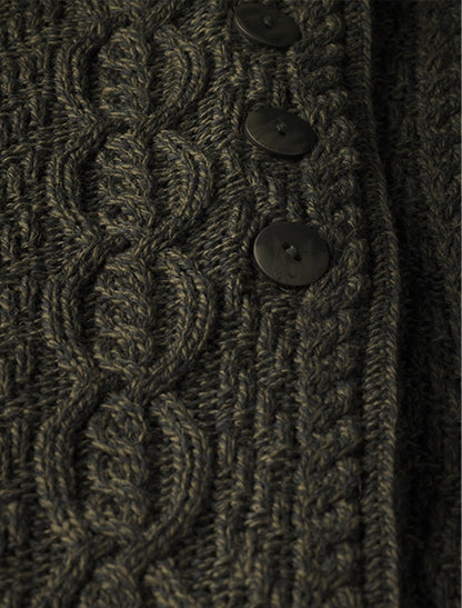 Large Collar Aran Coat - Army Green 