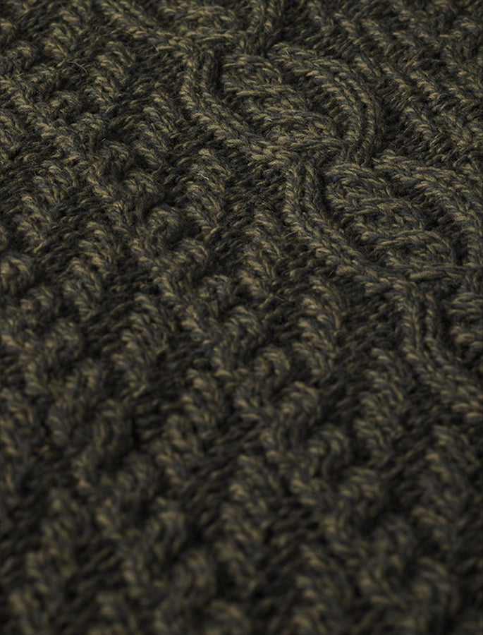 Large Collar Aran Coat - Army Green 