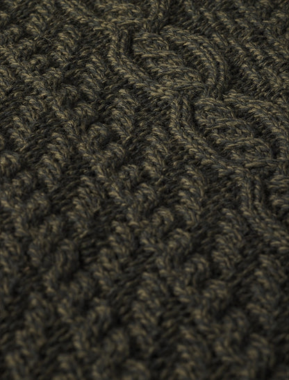 Large Collar Aran Coat - Army Green 