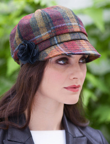 Ladies Tweed Newsboy Hat - Autumn Plaid 