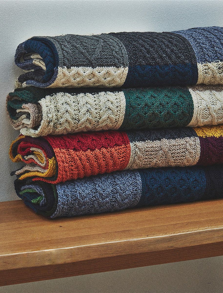Multi-Tone Aran Patchwork Throw - All Colours