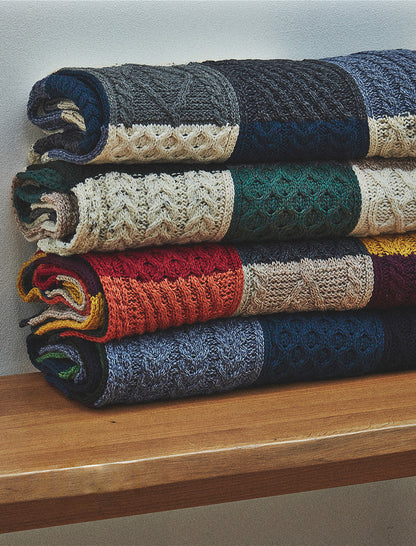 Multi-Tone Aran Patchwork Throw - All Colours