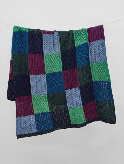 Multi-Tone Aran Patchwork Throw - Army Whien 
