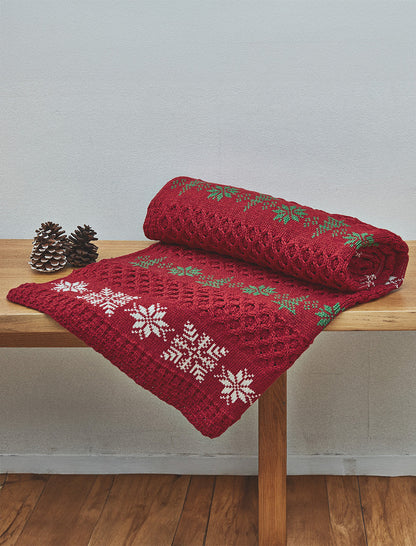 Aran Cable Christmas Throw - ChilliGreenWhite 