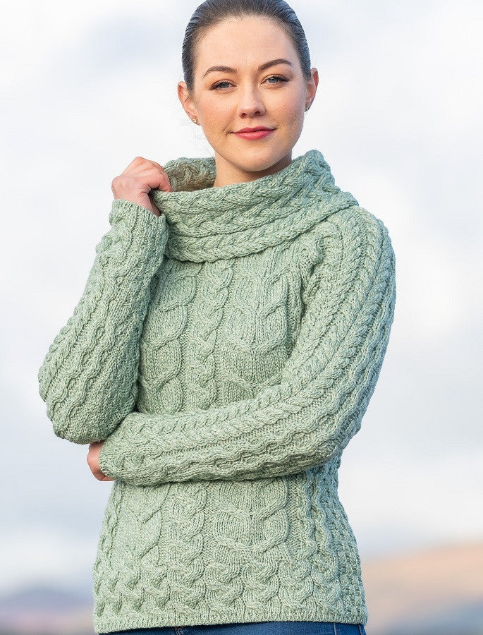 Super Soft Cowl Neck Aran - Sea Foam
