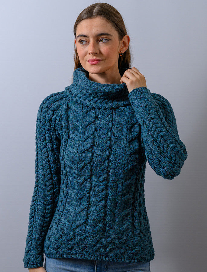 Super Soft Cowl Neck Aran - Irish Sea