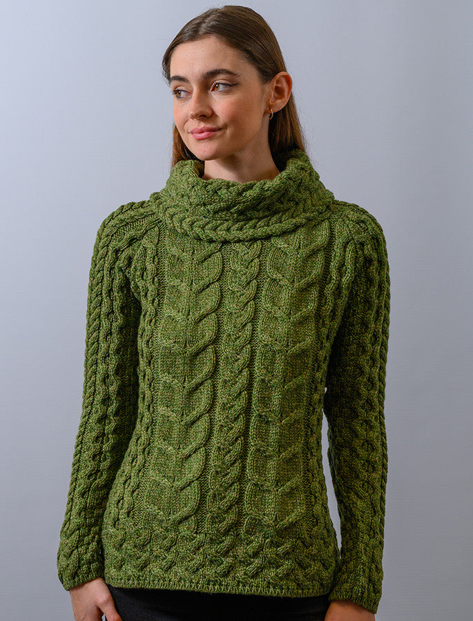 Super Soft Cowl Neck Aran - Meadow Green