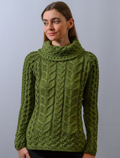 Super Soft Cowl Neck Aran - Meadow Green