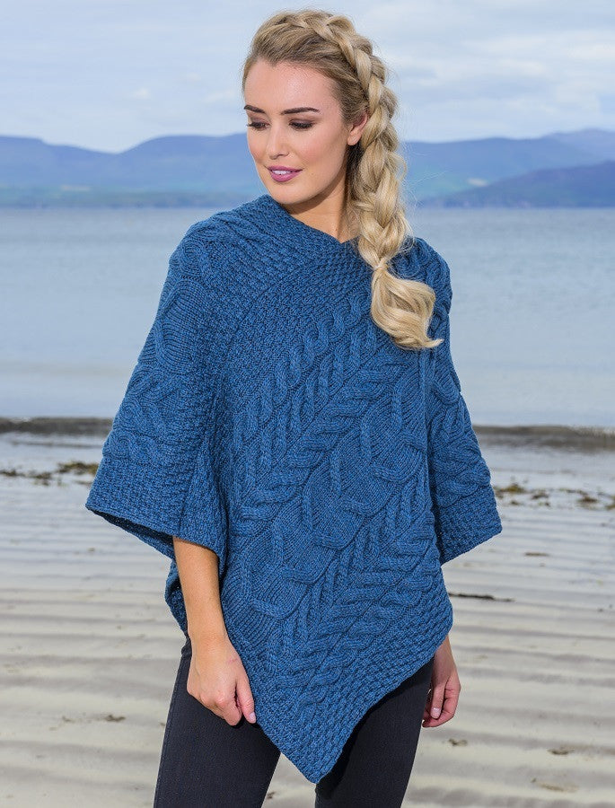 Super Soft Cable Stitch Poncho - Irish Sea 