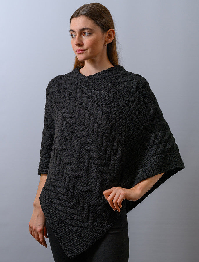 Super Soft Cable Stitch Poncho - Black 