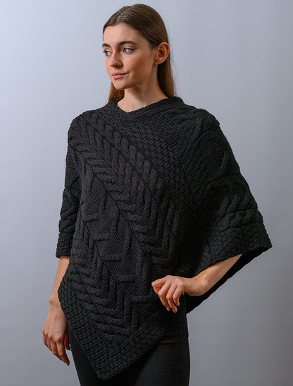 Super Soft Cable Stitch Poncho - Black 