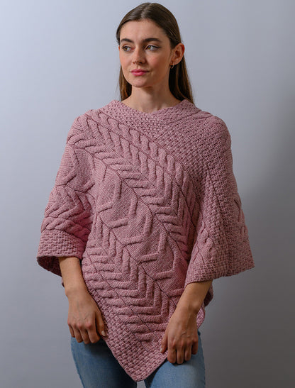 Super Soft Cable Stitch Poncho - Winter Rose 