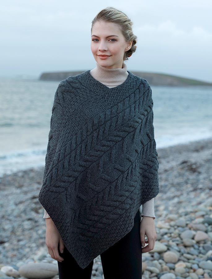Super Soft Cable Stitch Poncho - Ink 